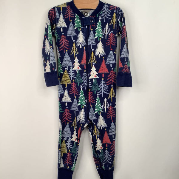 Size 2 (85): Hanna Andersson Blue Holiday Tree Print 1pc PJs
