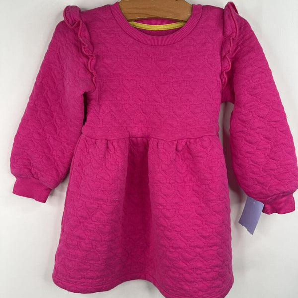 Size 2-3: Mini Boden Pink Quilted Heart Cozy Long Sleeve Dress