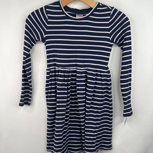 Size 8 (130): Hanna Andersson Blue/White Striped Long Sleeve Dress