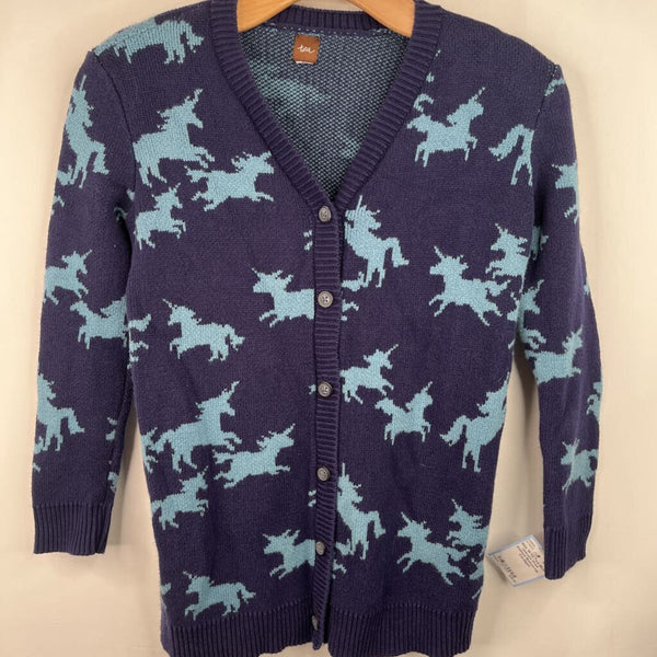 Size 10-12: Tea Blue Unicorn Print Knitted Button-Up Cardigan