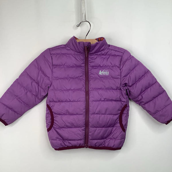 Size 2: REI Co-Op Purple/Orange Patterned Quilted Reversible Winter Coat