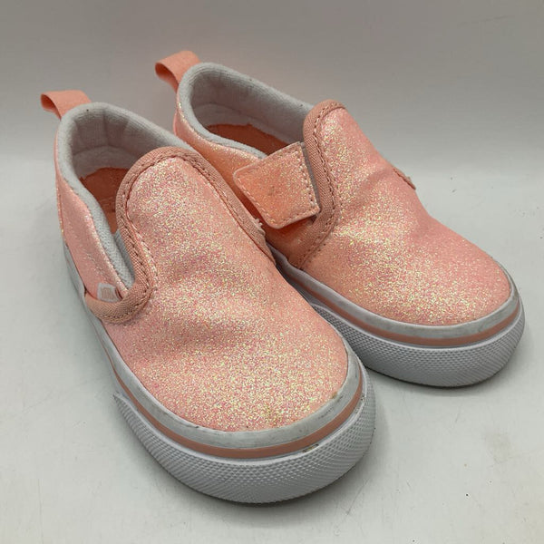 Size 7: Vans Pink Shimmery Velcro Strap Sneakers