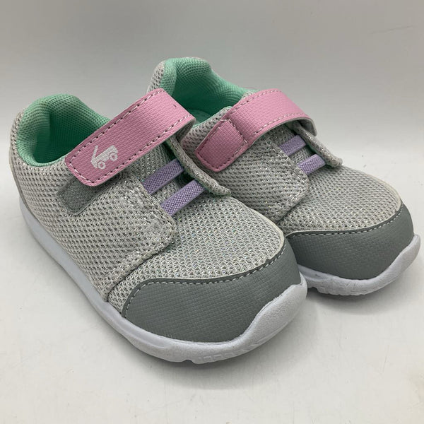 Size 7: See Kai Run Silver/Pink Shimmery Velcro Strap Sneakers