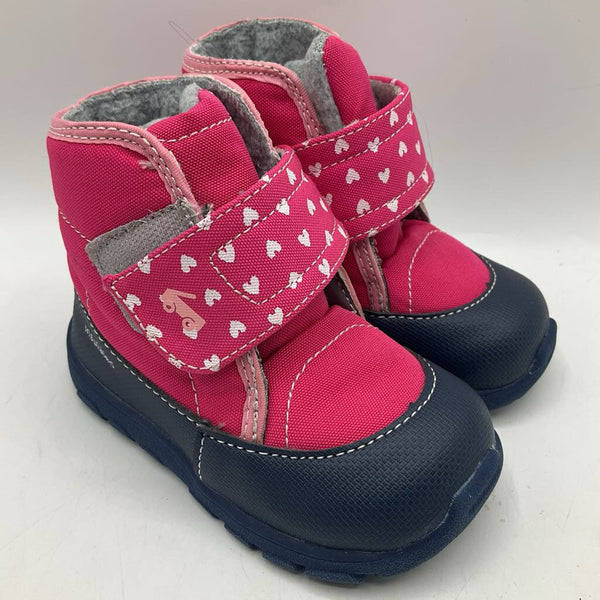 Size 7: See Kai Run Blue/Pink Hearts Velcro Strap Boots