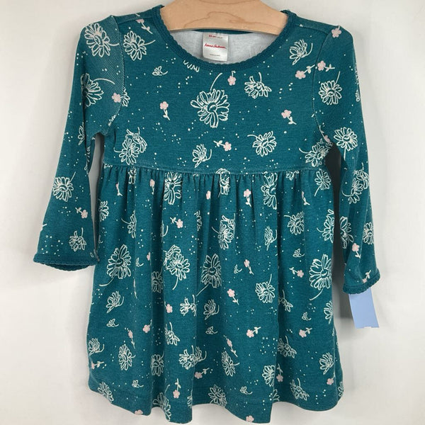 Size 2 (85): Hanna Andersson Teal Floral Long Sleeve Dress