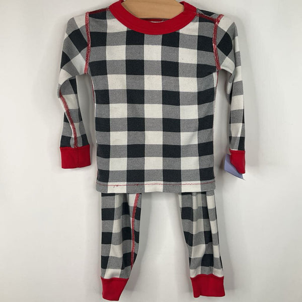 Size 3 (90): Hanna Andersson Red/White/Black Checkered 2pc PJs