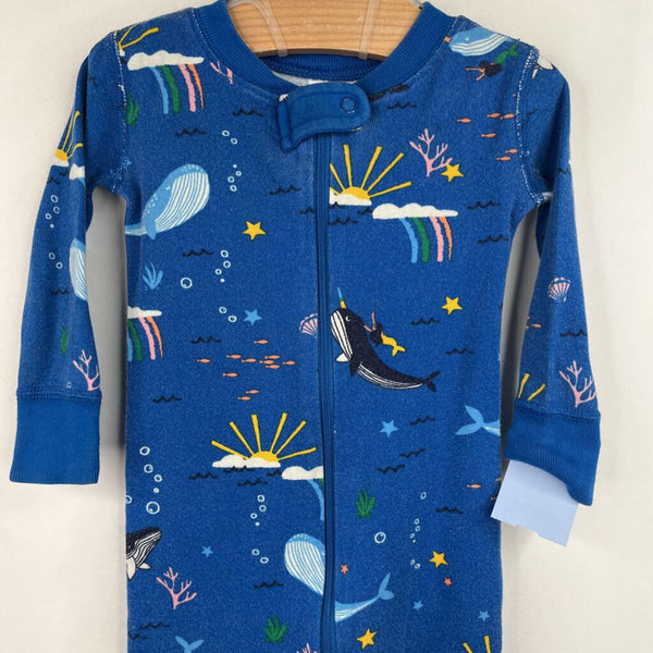 Size 6-12m (70): Hanna Andersson Blue Sea Print 1pc PJs