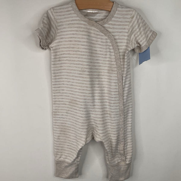Size 6-12m (70): Hanna Andersson White/Grey Striped Short Sleeve Romper