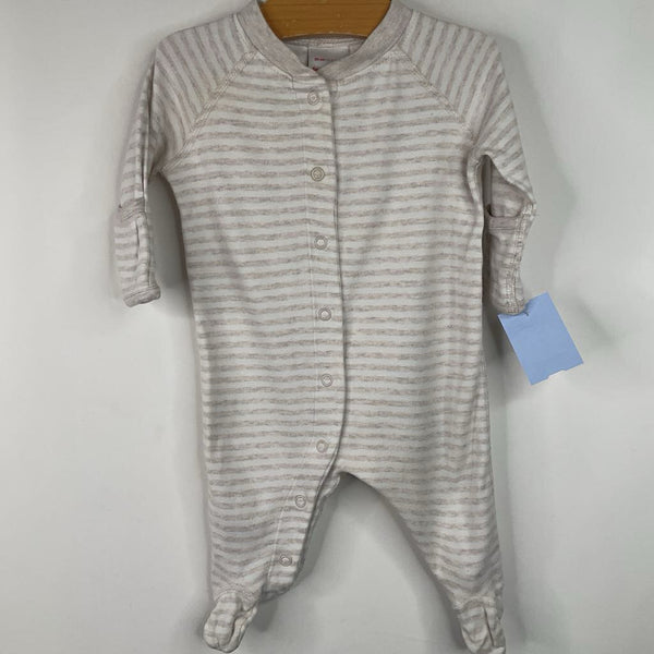 Size 0-3m (50): Hanna Andersson White/Grey Striped 1pc Footy PJs