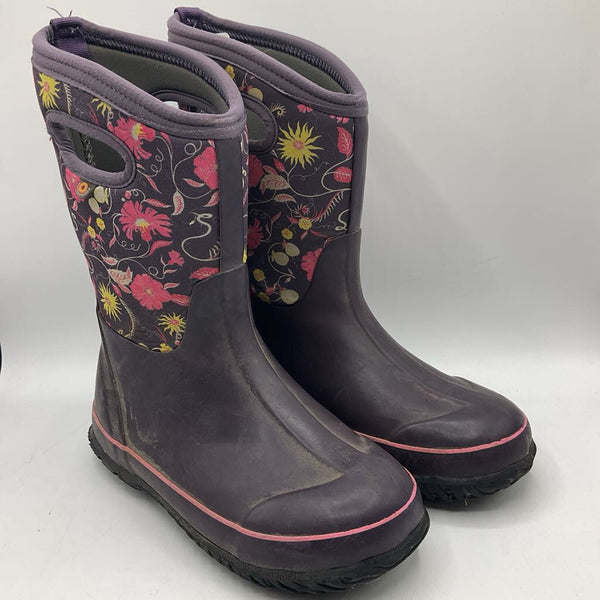 Size 3Y: Bogs Purple Flower Print Insulated Rain Boots
