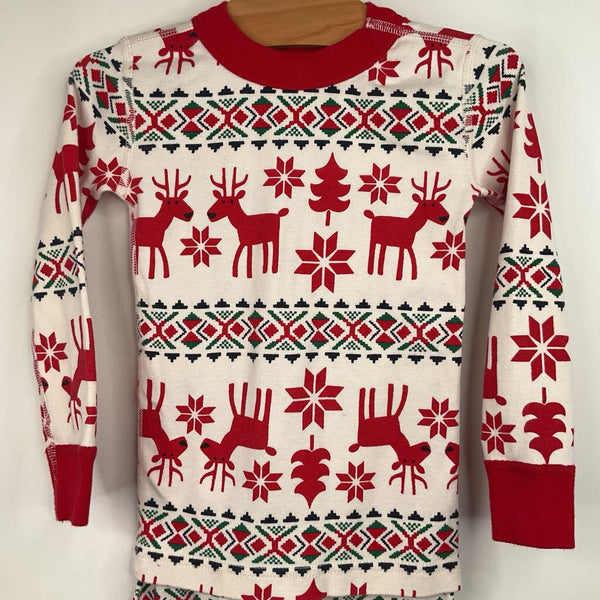 Size 3(90): Hanna Anderson White/Red Holiday Print Long Sleeve 2pc PJS