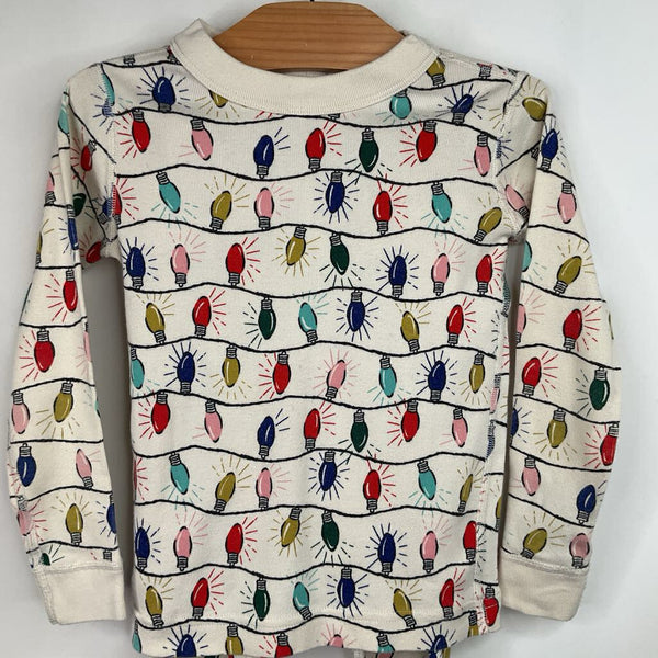 Size 4 (110): Hanna Anderson White Holiday Lights Long Sleeve 2pc PJS