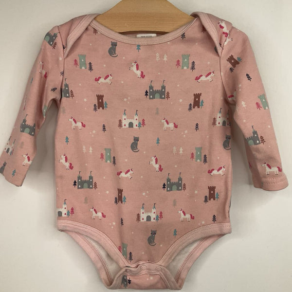 Size 9m: Pink Fairy Tale Castle Print Long Sleeve Onesie
