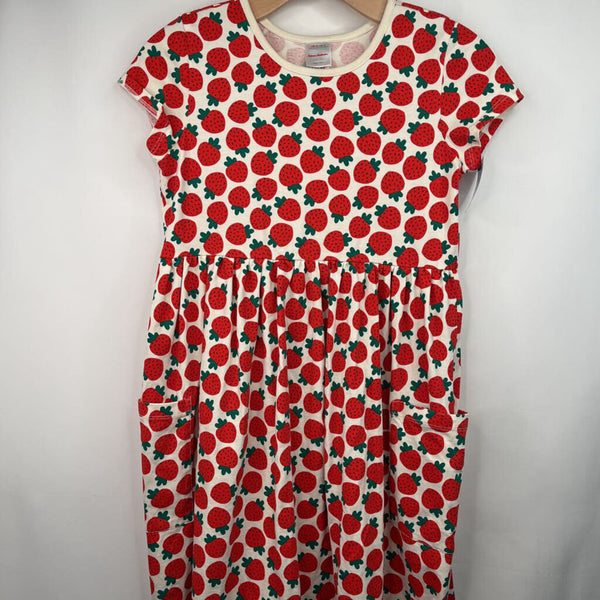 Size 12 (150): Hanna Andersson White Strawberry Print Short Sleeve Dress