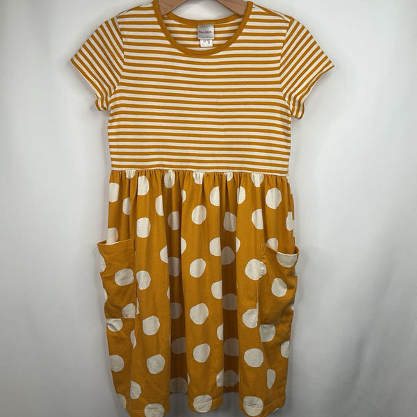 Size 12 (150): Hanna Andersson Yellow Striped/Polka Dot Short Sleeve Dress