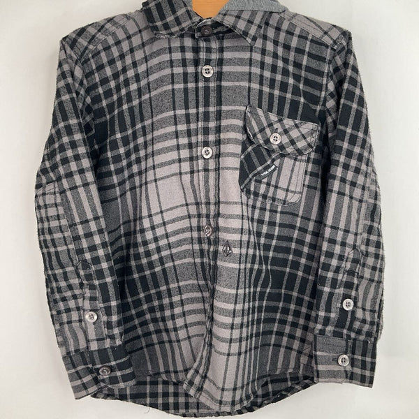Size 5: Volcom Grey Plaid Button Up Hoodie
