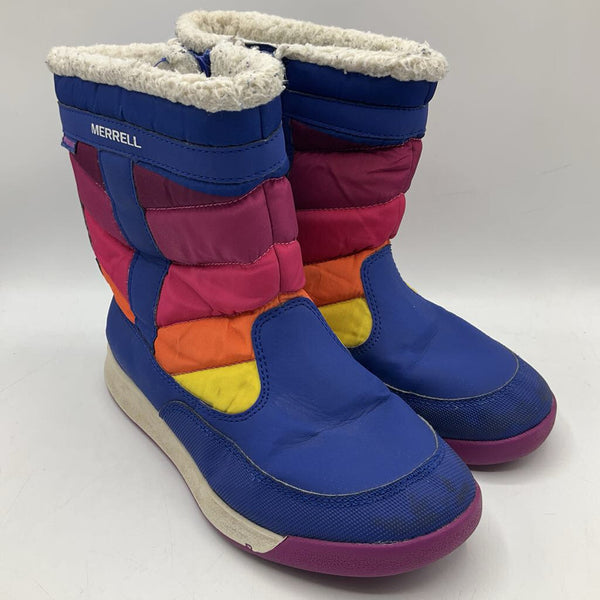 Size 2Y: Merrell Blue w/Colorful Striped Sides Alpine Puffer Snow Boots