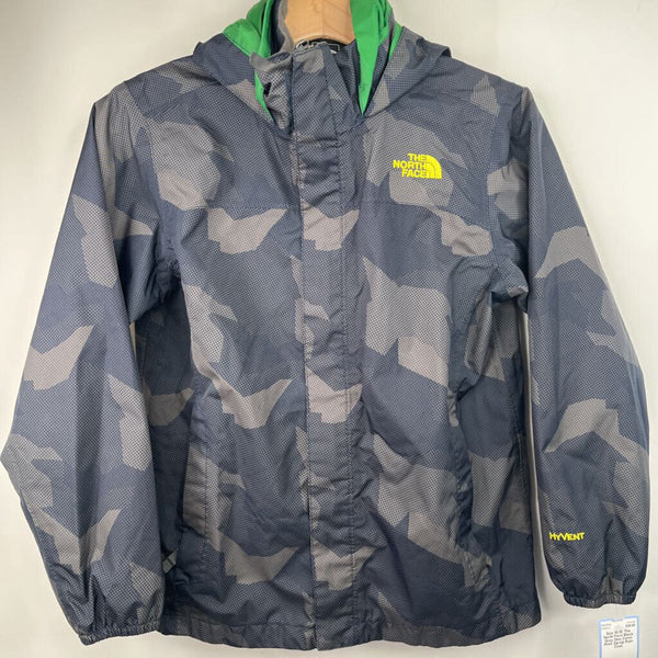 Size 10-12: The North Face Black Grey Geo Camo Print Zip-Up Rain Coat