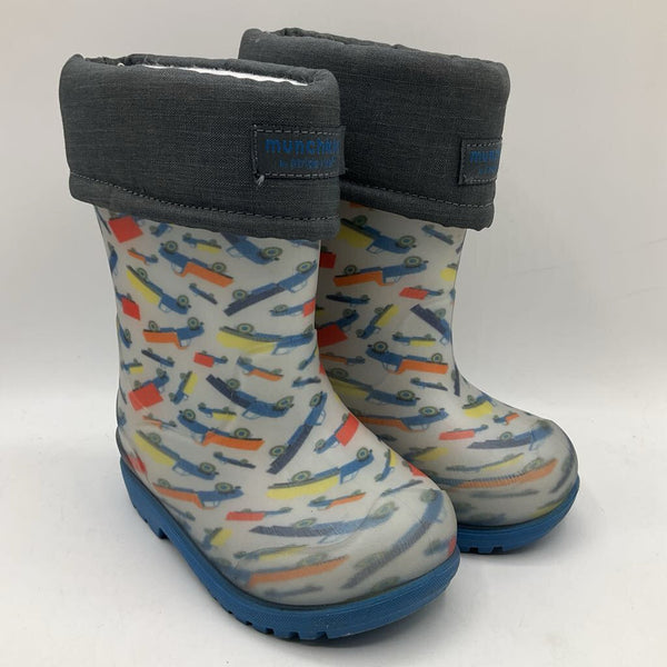 Size 6 Munchkin Blue w/ Trucks Insulated Rain Boots