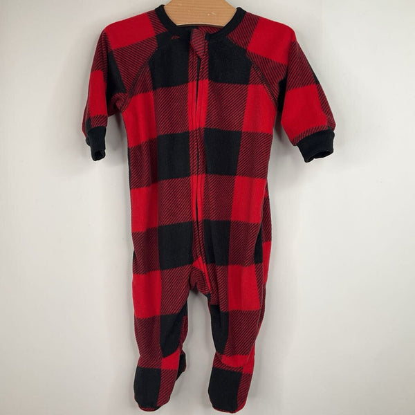 0-3m PJ Place Red/Black Plaid Fleece Footed PJ