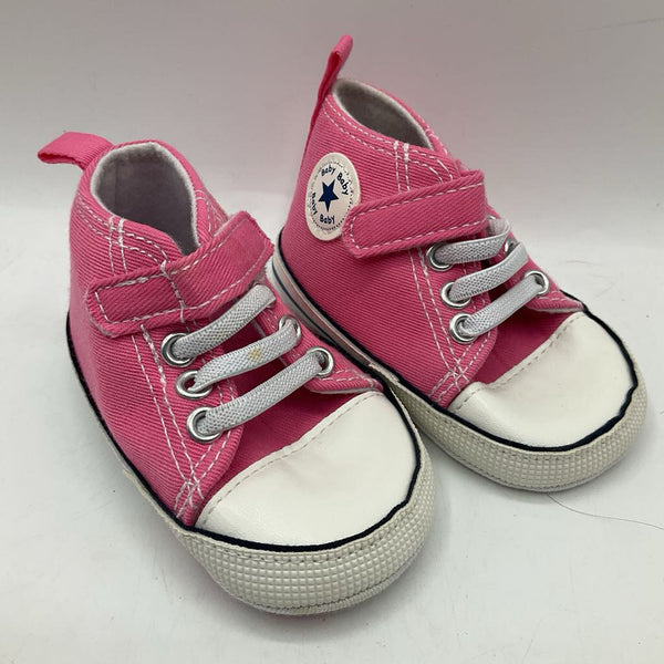 Size 2: Converse Pink/White Soft Sole Velcro Strap Shoes