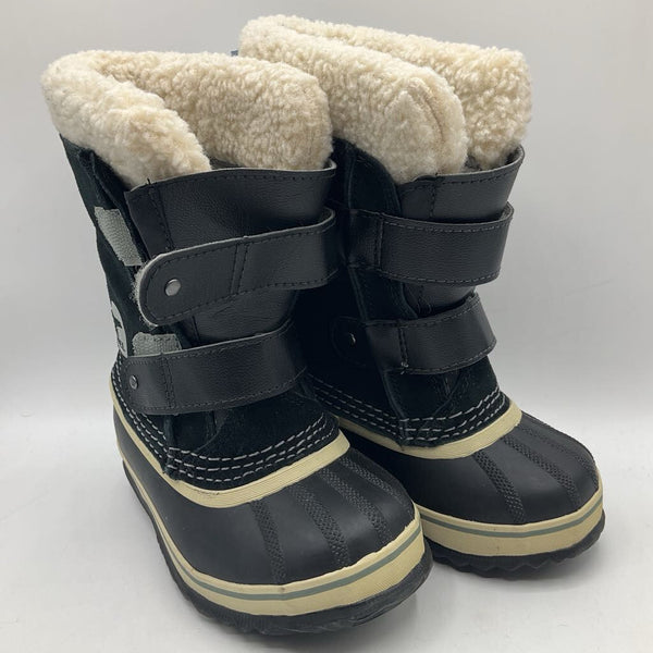 Size 10: Sorel Black/White Velcro Strap Snow Boots