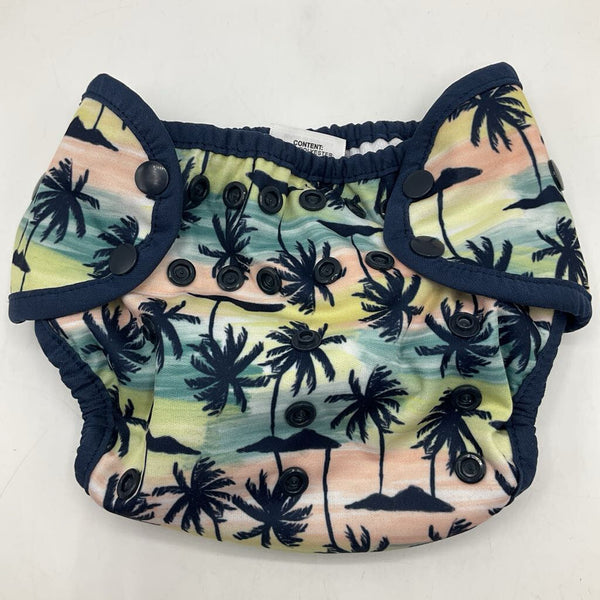 Size 2: Thirsties Blue Palm Tree Print Adjustable Snap Swim Diaper