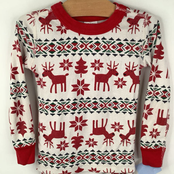 Size 4 (100): Hanna Andersson White/Red Reindeer Print 2pc PJs