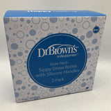 Dr Brown's Wide-Neck Sippy Straw Bottle with Silicone Handles (2 Pack) NEW