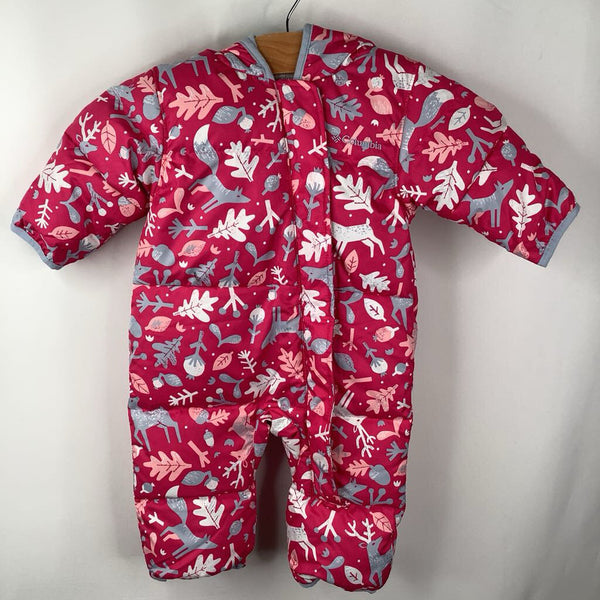 Size 3-6m: Columbia Pink/ Winter Print Fleece-lined Snowsuit