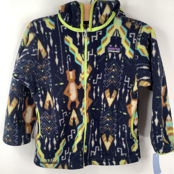 Size 4-5:Patagonia Navy/Green/Brown Fleece Coat