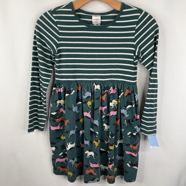 Size 8 (130): Hanna Anderson Navy Green/White Horses Long Sleeve Dress