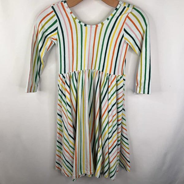 Size 8: Alice & Ames White w/ Colorful Stripes Long Sleeve Dress