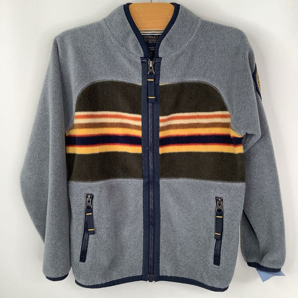 Size 3-4: Pendleton Grey w/Brown/Yellow/Brown Stripes Fleece Zip-Up Coat