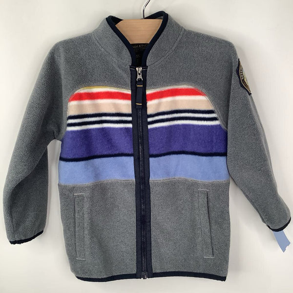 Size 3-4: Pendleton Grey w/Blue/Red/Black Stripes Fleece Zip-Up Coat