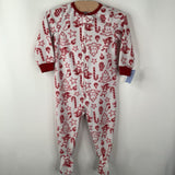 Size 18m: Jingles & Joy White/Red Holiday Print Fleece 1pc Footy PJs
