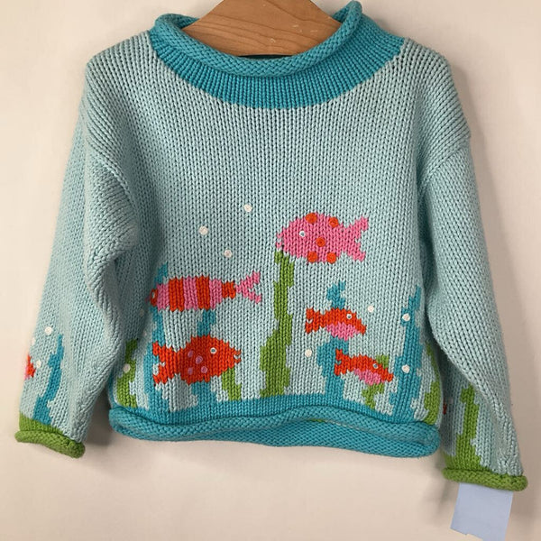 Size 12m: Nollygoggles Bue Fish Print Knitted Sweater