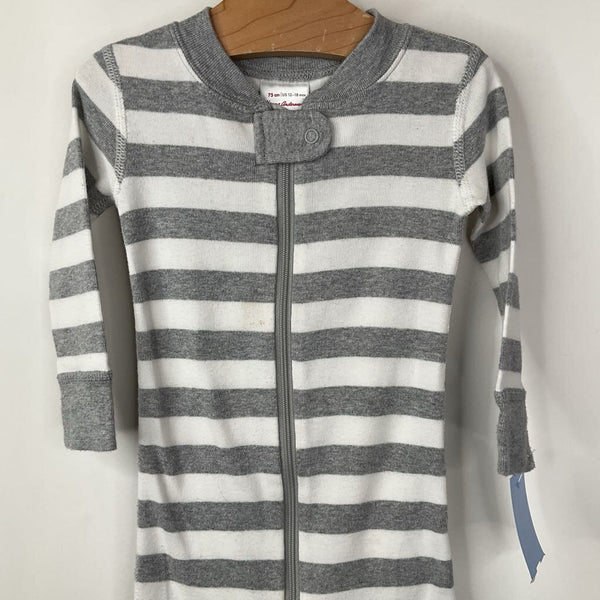 Size 12-18m (75): Hanna Andersson White/Grey Stripped 1pc PJs