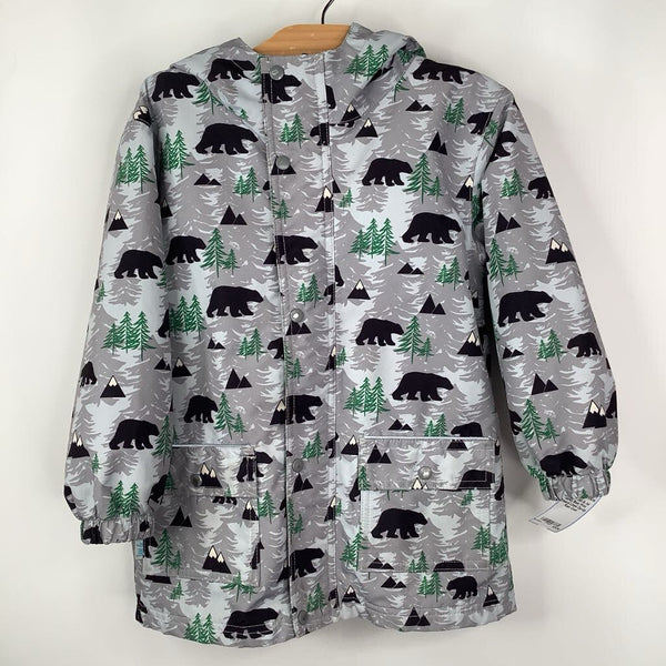 Size 5: Jan & Jul Grey Bear Print Fleece Lined Zip-Up Rain Coat