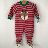 Size 3m: Carter's Red/Grey Striped Deer Fleece 1pc Footy PJs