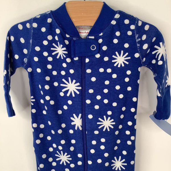 Size 0-3m (50): Hanna Andersson Blue/White Snow Print 1pc PJs