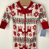 Size 0-3m (50): Hanna Andersson White/Red Reindeer Print 1pc PJs