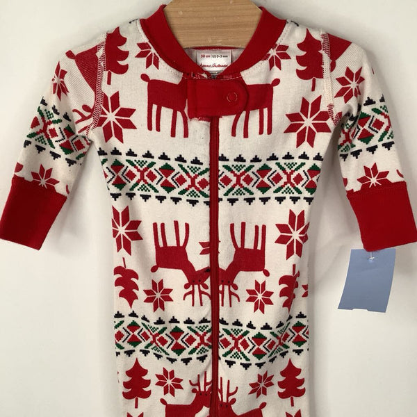 Size 0-3m (50): Hanna Andersson White/Red Reindeer Print 1pc PJs