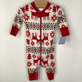 Size 0-3m (50): Hanna Andersson White/Red Reindeer Print 1pc PJs