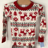 Size 3 (90): Hanna Andersson White/Red Reindeer Print 2pc PJs
