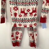 Size 3 (90): Hanna Andersson White/Red Reindeer Print 2pc PJs