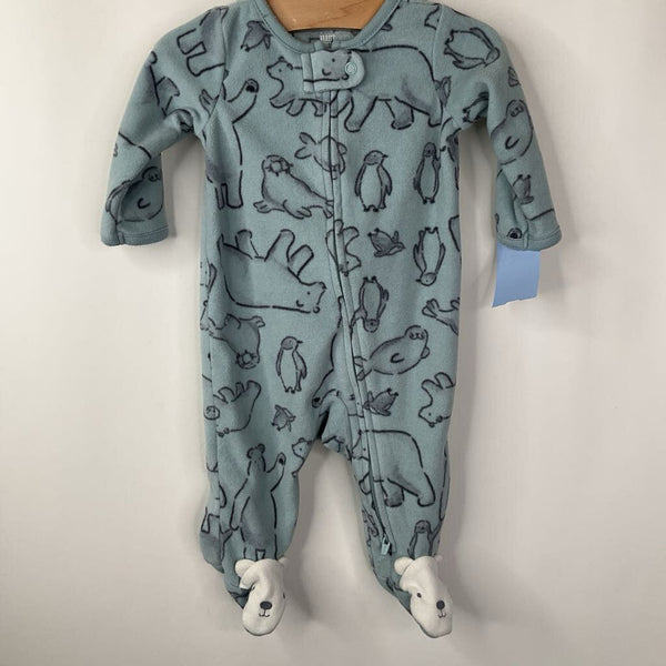 Size 3m: Carter's Blue Arctic Friends Fleece Zip Up 1pc PJs