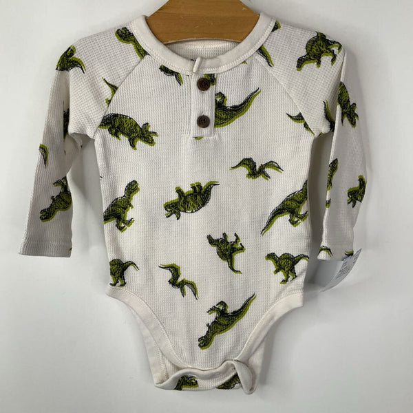 Size 3-6m: Old Navy White/Green Dinosaur Long Sleeve Onesie