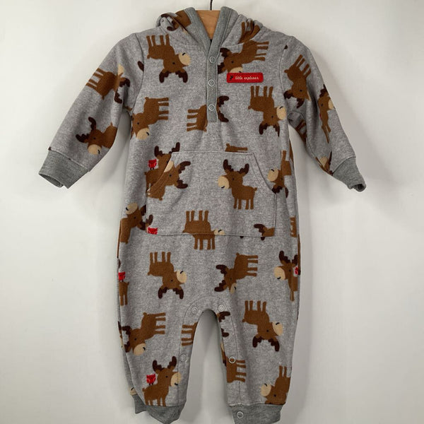 Size 9M: Carter's Grey Moose Hooded Fleece Romper
