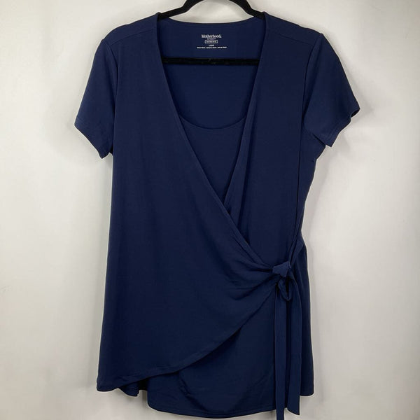 Size L: Motherhood Maternity Navy Nursing Short Sleeve Shirt